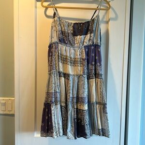 NWT Lucky Brand Patchwork Tiered Mini Dress Spaghetti straps